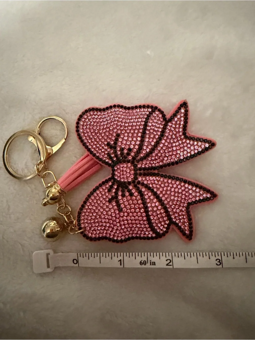 Pink Rhinestone Bow Key & Purse Charm with Tassel